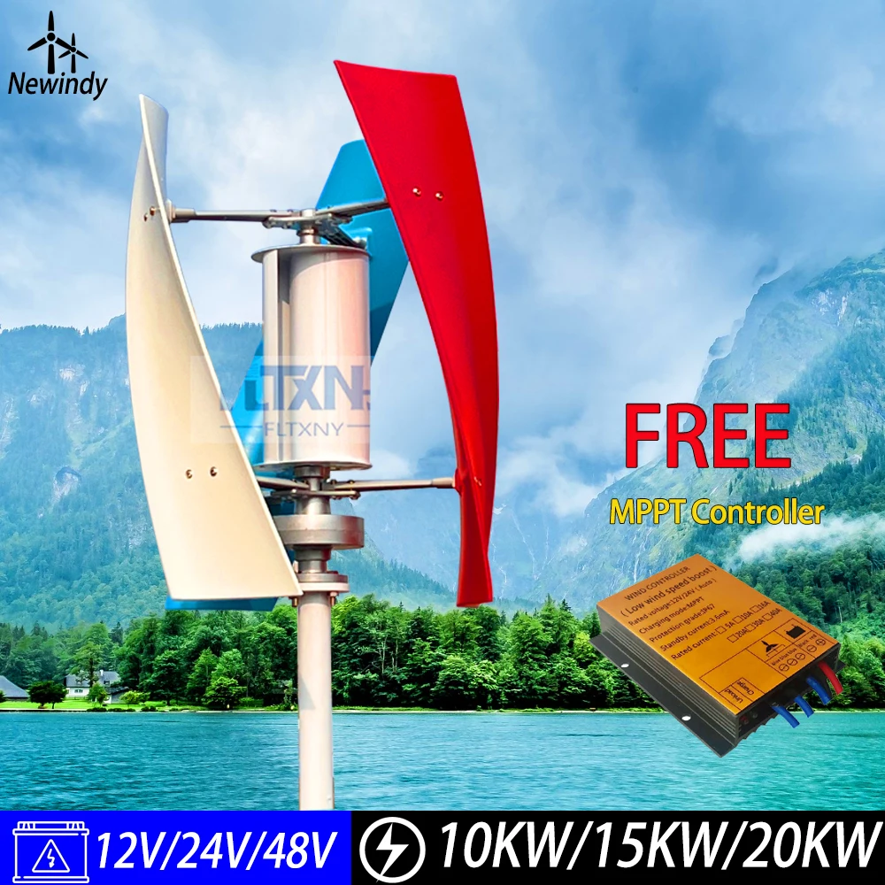10KW 15KW 20KW Wind Turbine Generator With Free MPPT Controller For Home Low Noise 10000W 12V 24V 48V Vertical Windmill