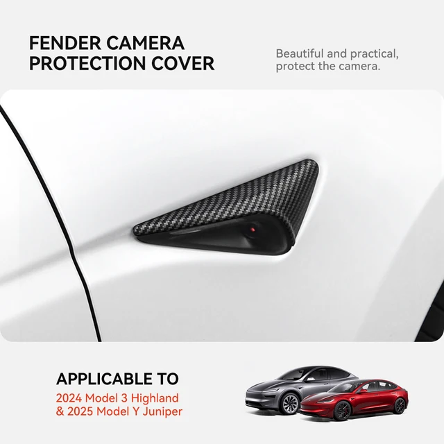 YZ for Tesla Model 3 Y Highland Juniper 2025 Side Camera Cover Lens Protector ABS Camera Cover Black Fiber Pattern Accessories 2