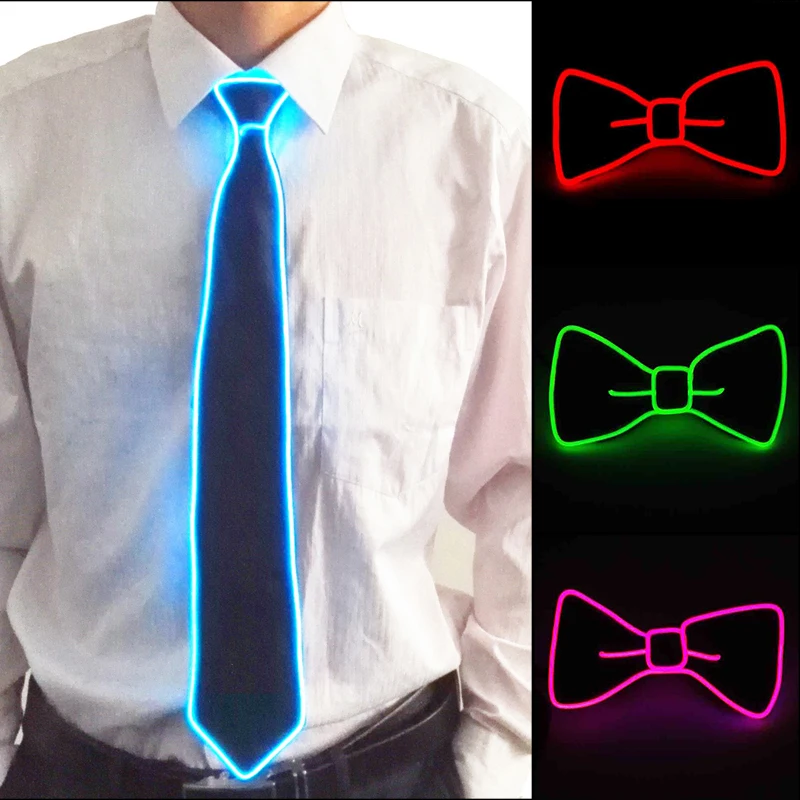 Dance DJ Club Bar Decorative Flashing Neon EL Light Up Slim Tie Novelty Cosplay LED Rave Neck Tie For Men neck tie cosplay necktie