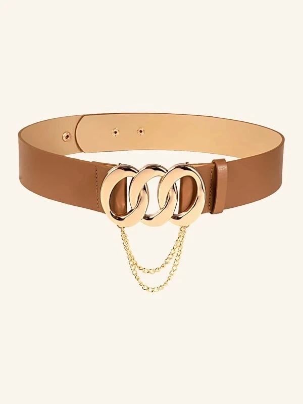 women's new ring chain snap wide belt