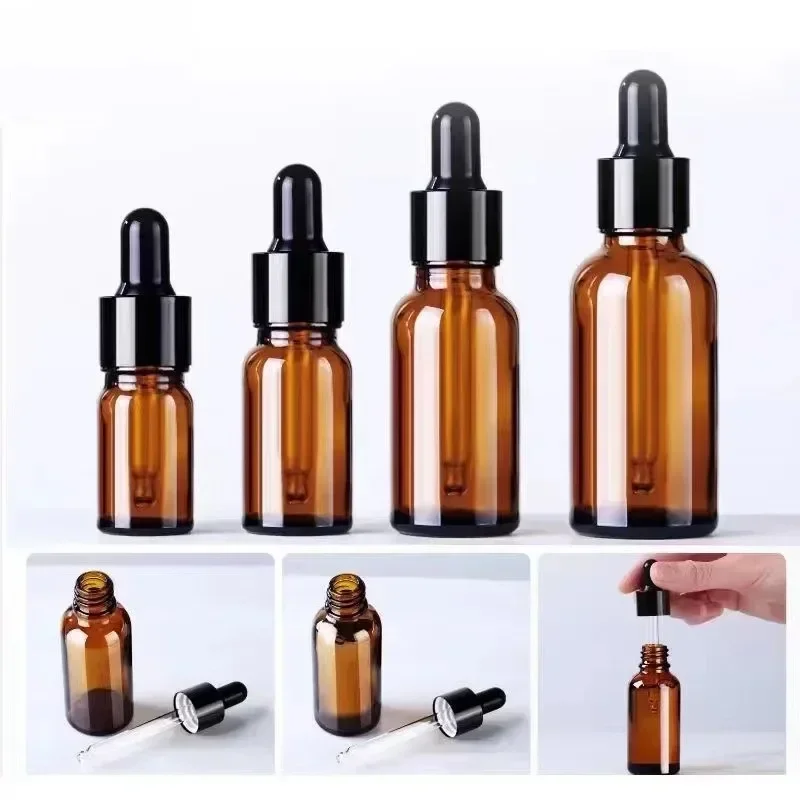 스포이드 병 리필 가능한 병, 앰버 유리 아로마 테라피 액체 피펫 병, 5ml-100ml 시약병, 여행용