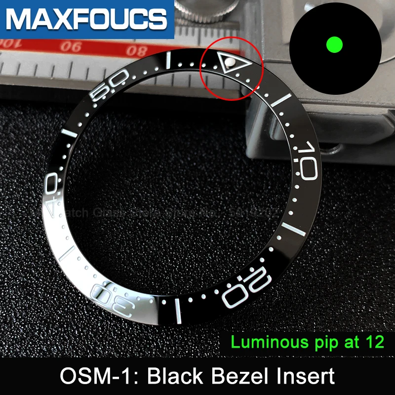 Sloped Ceramic Bezel Insert 38*30.6mm Luminous Pip At 12 For OMG Sea Master Series Mod Watch Parts