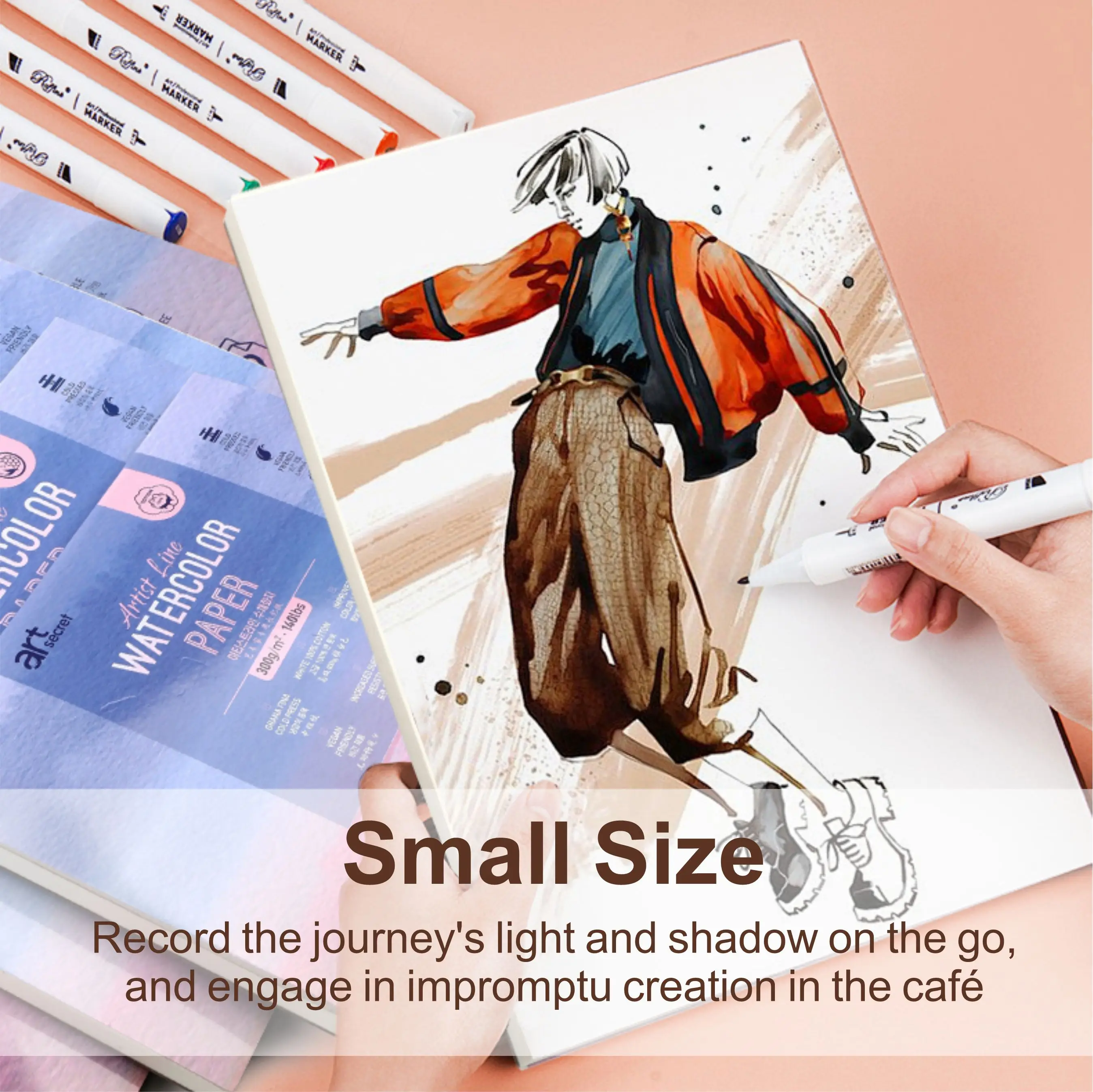 Artsecret 100% 면 수채화 용지 300gsm 페인팅용 표면 저항력이 증가한 아트 페이퍼(페인트 브러시 1개 포함)