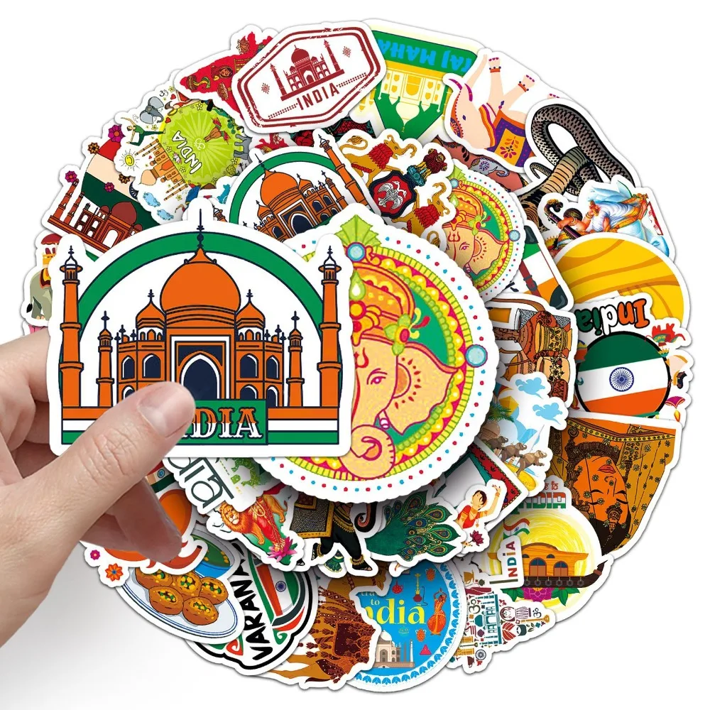 

10/50PCS India Stylistic Stickers Pack Famous Tourist Landmarks Attractions Sign DIY Skateboard Decals Decor Phone Laptop Toys