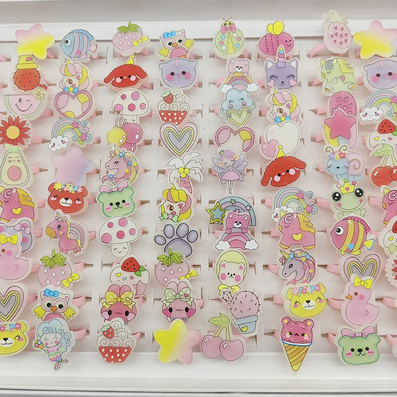 100pcs/Lot Factory Wholesale Open Adjust Child Finger Rings for Party Cosplay Show Resin Jewelry Cute Girls Animal Foods Fruits 4
