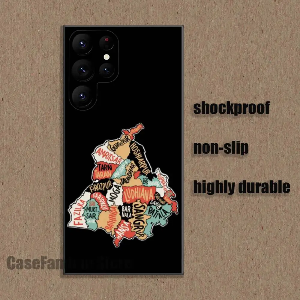 Elegant Black Punjab Map Phone Case - Artistic Design Cover