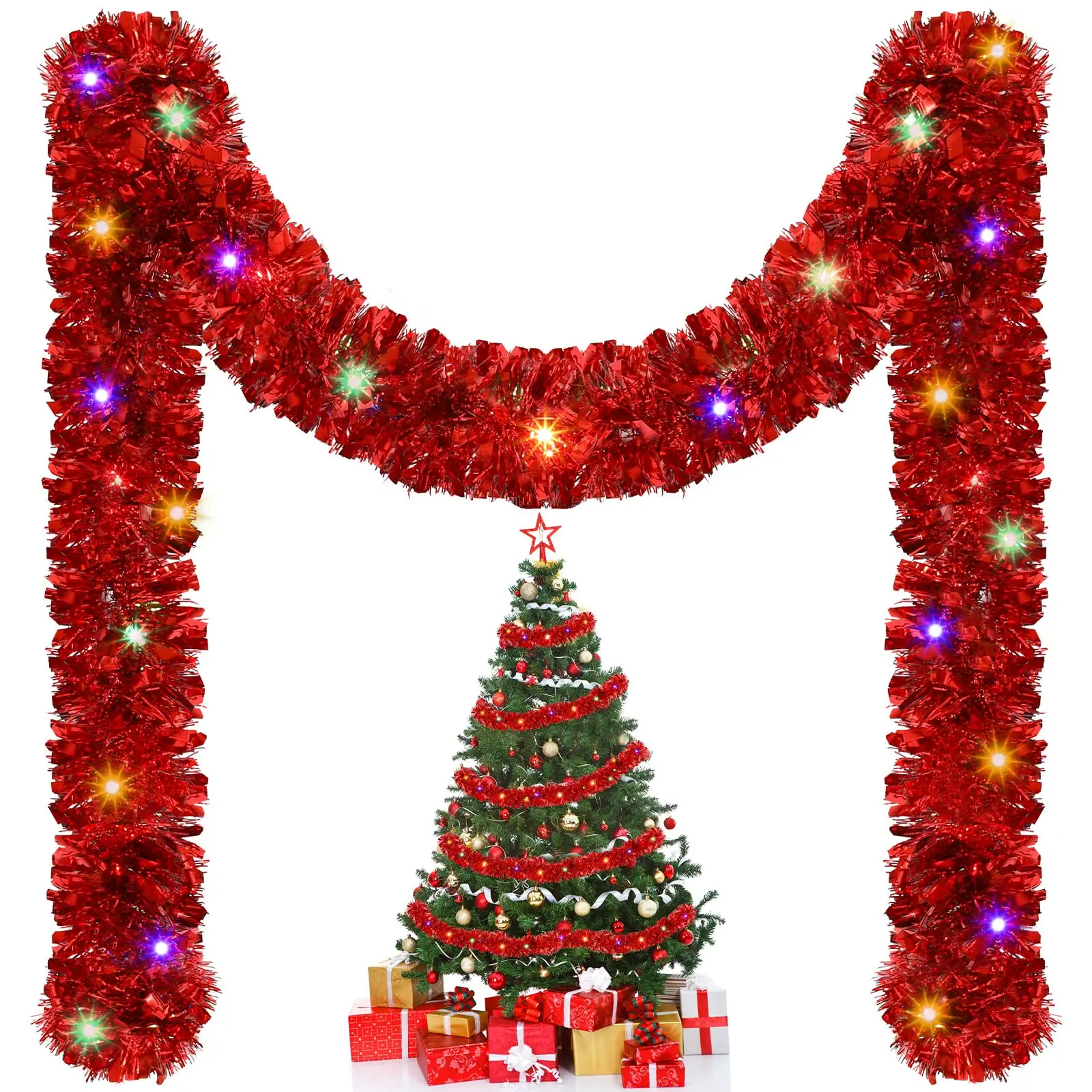 5M Christmas Tinsel Garland Battery-operated Decorations Outdoor Hanging Party Decor for Tree New Year's Durable Festive Decor