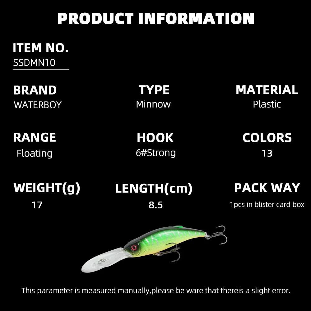 Description Picture 3 of itemWATERBOY 1PCS Minnow Fishing Lure 9cm 17g Topwater Hard Bait Wobbler Bait Crankbait Carp Bass Pesca Fishing Tackle SwimBait