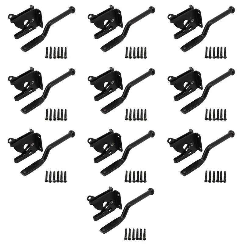 

10X Self Locking Gate Latch Automatic Heavy Force Lever Fence Gate Lock for Wood Fence Gate Door Latches Steel Black
