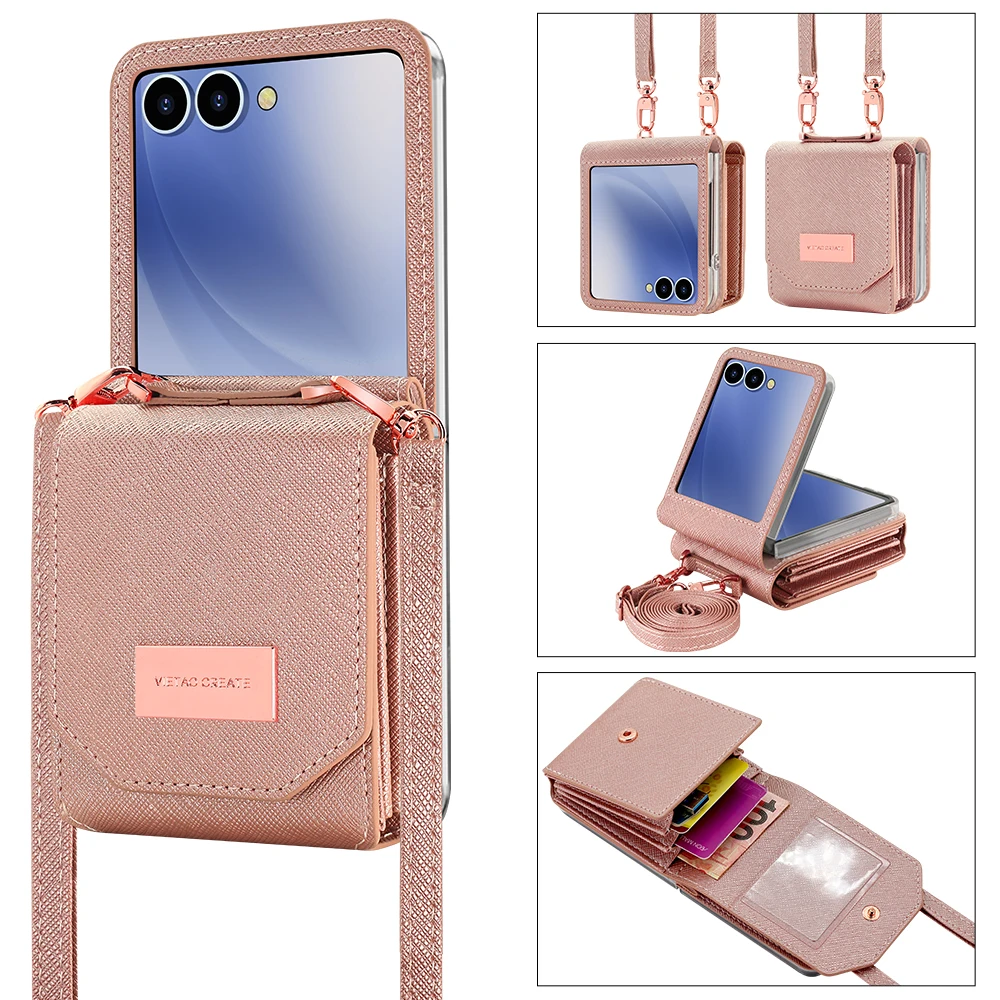 Stylish Girls' PU Leather Crossbody Card Wallet Phone Case with Strap