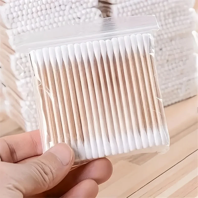 Double-ended 100-piece Makeup Cotton Swab Sticks with Wooden Rods Cleaning Ears Removing Makeup cotton swabs wood cotton swabs disposable cotton swabs cleaning swabs