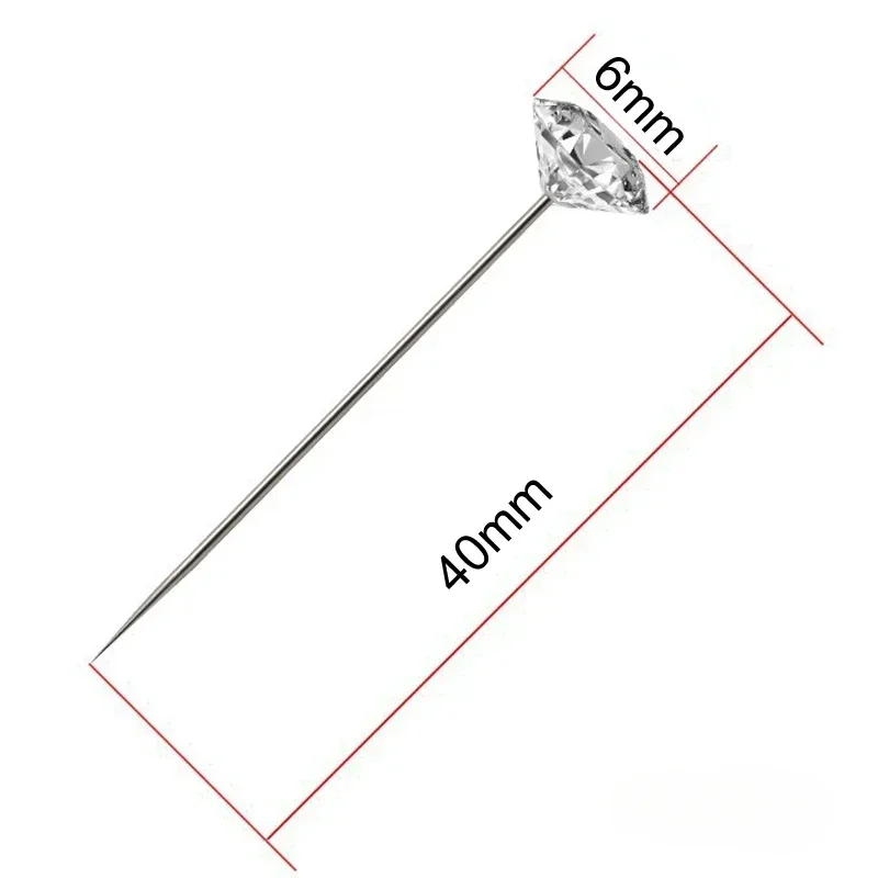 1Box 50Pcs Legierung Pins Transparent Diamant Pin DIY Hochzeit Bouquet Pins Nähen Nadeln Kunststoff Box Nähen Zubehör – Detail 4