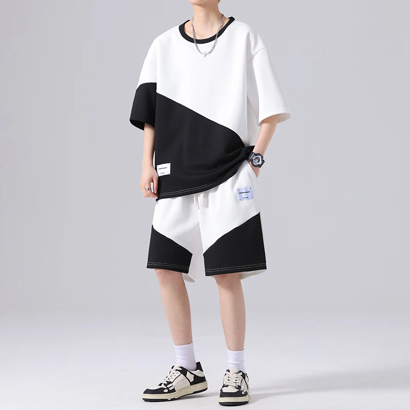 Elegant Fashion Harajuku Slim Fit Male Clothes Loose Casual Sport All Match Shorts O Neck Short Sleeve T-shirts Two Piece Set