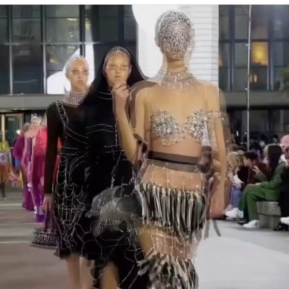 Fashion luxury shining Rhinestone mesh hollow mask body jewelry women's wedding accessories bridal mask chain party accessories