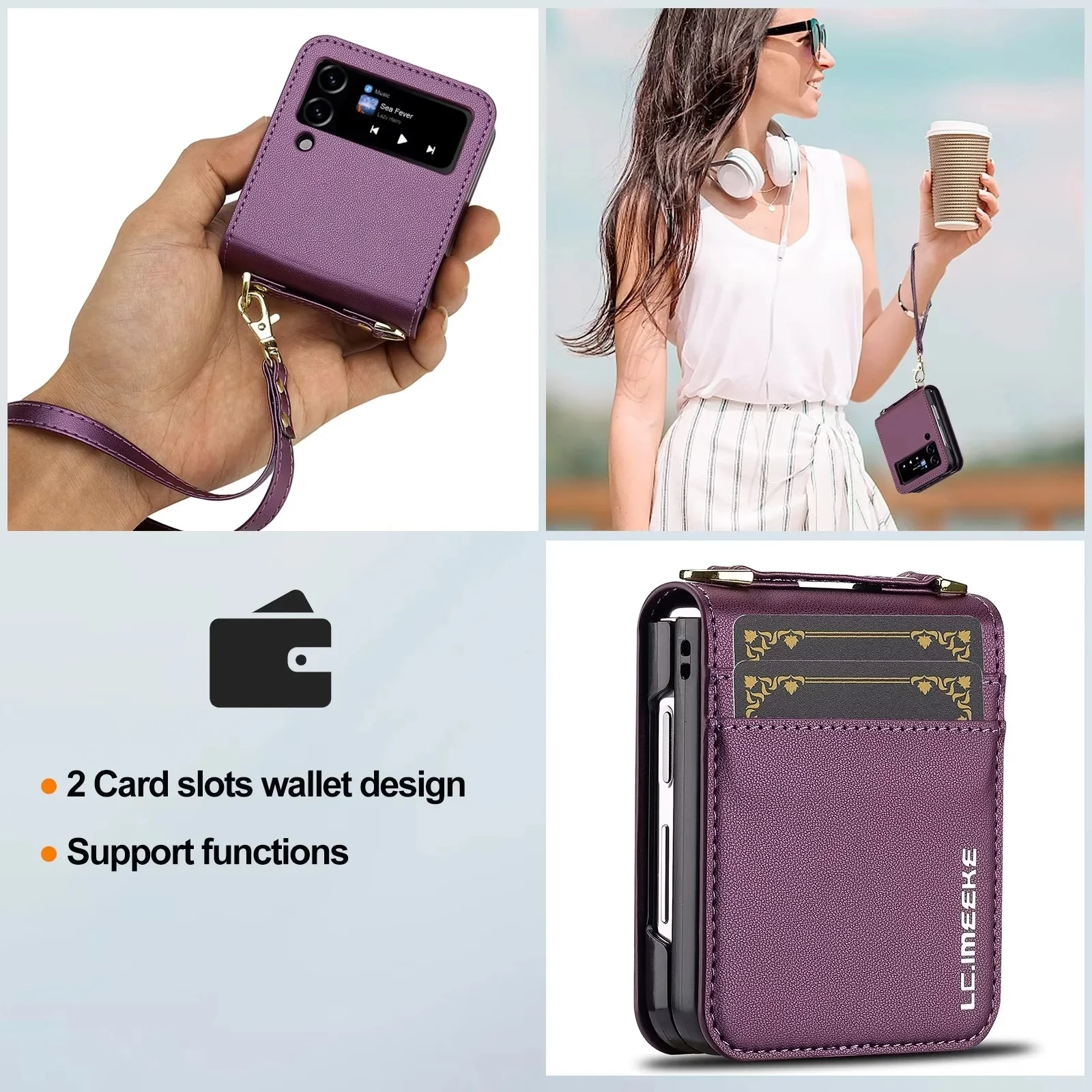 Crossbody Leather Card Slot Wallet Case with Hand Strap and Lanyard