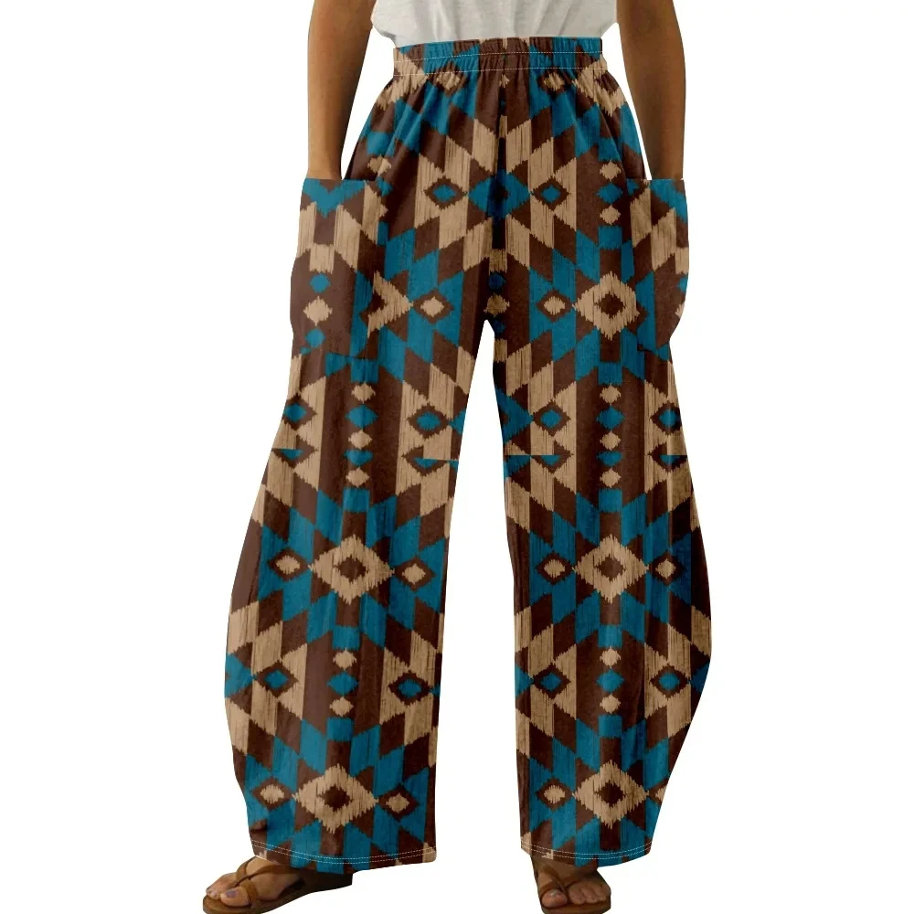 

Ladies Medieval Retro Casual Pants Aztec National Wind Hawaiian Loose Women Large Size Wide Leg Harem Pants