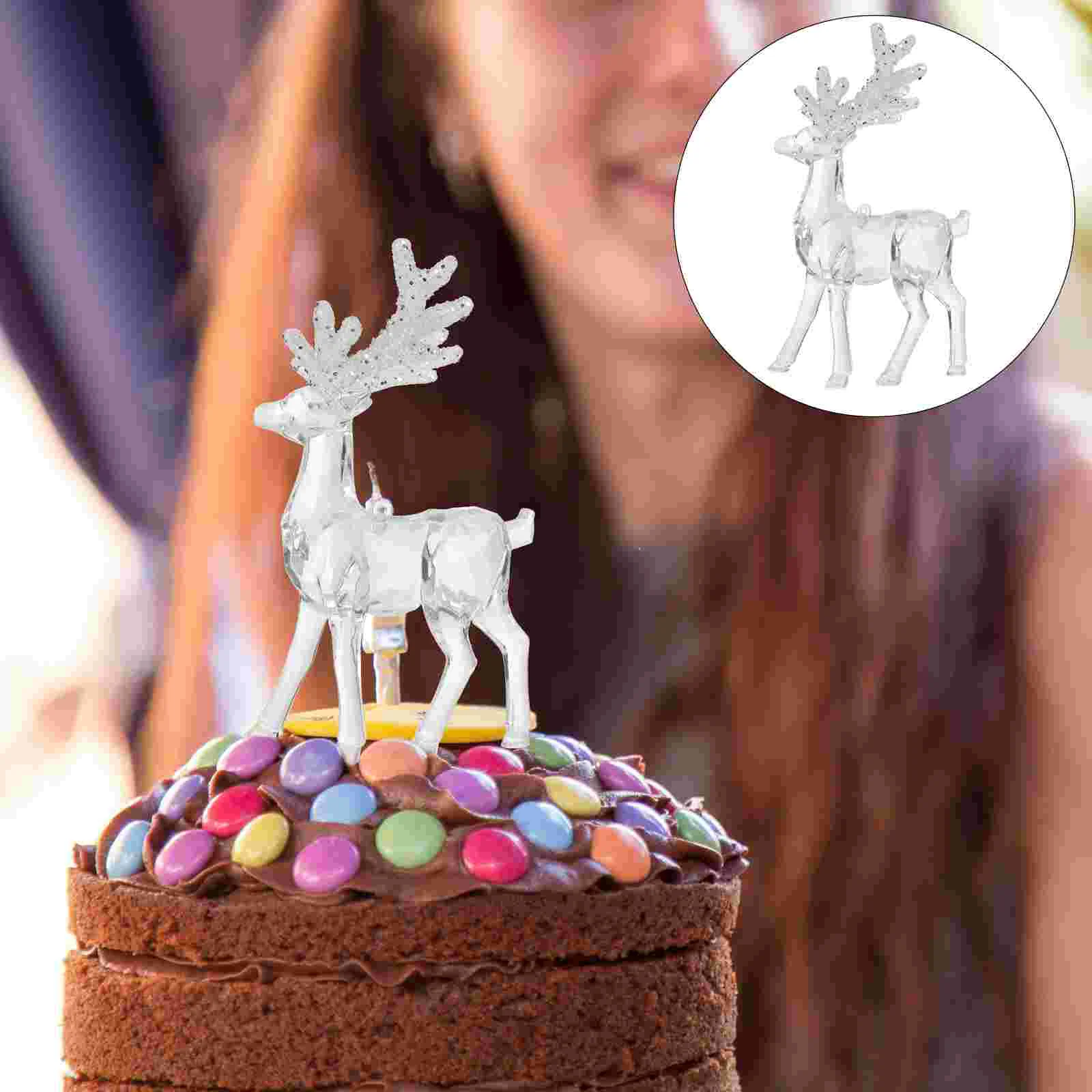 

2pcs Birthday Cake Decor Deer Lovely Animal Statue Ornament Desktop Adornment