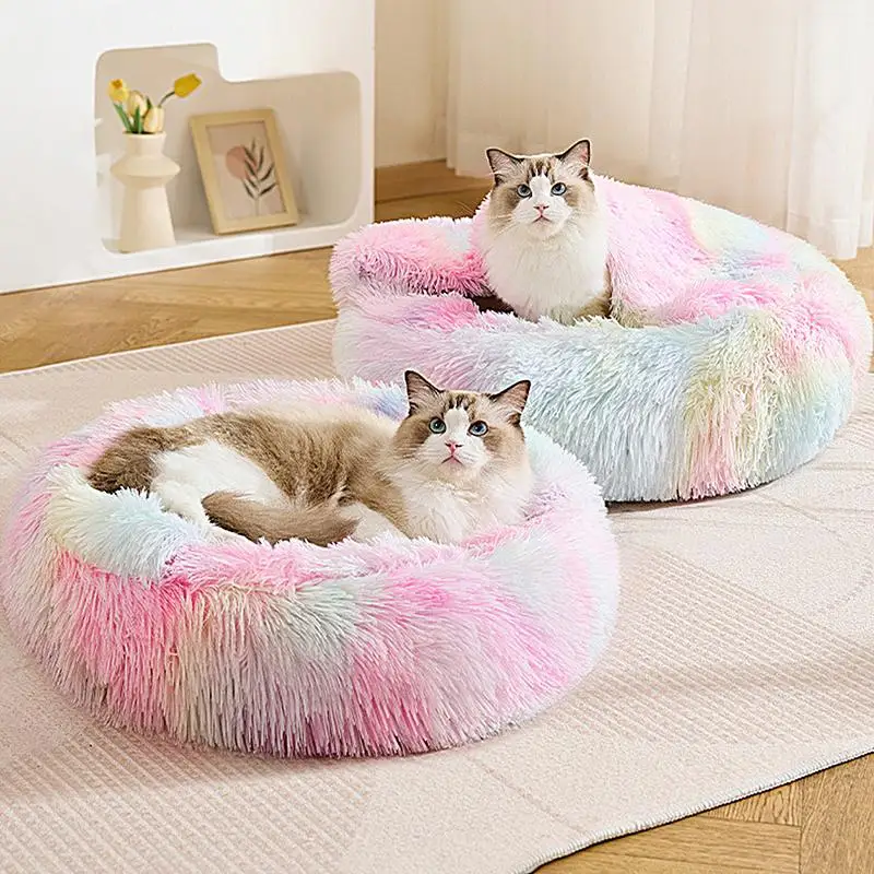 Cat Houses For Indoor Cats Cozy Cave Dog Bed Rainbow Cat Bed Cat House Dog Donut Bed Pet Furniture For Winter Cat Small Dog Home 1