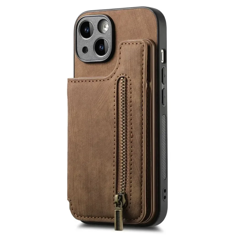 Leather Zipper Card Slot Wallet with Magnetic Closure and Double Buckle Cover
