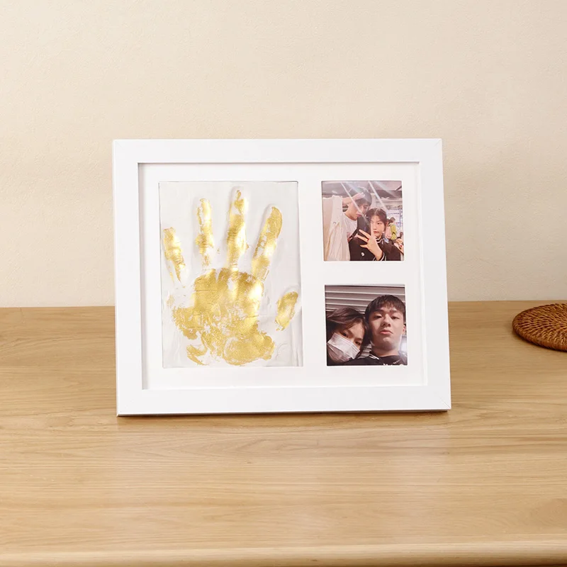 1 Set Baby Hand Foot Print Ink Clay Commemorative Photo Frame Newborn Souvenir Gift Pet Footprints 3 Compartments Photos Frame