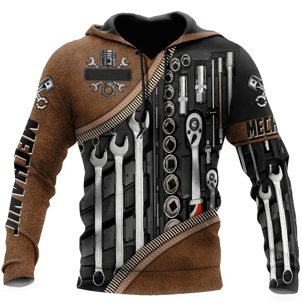 Sudadera con capucha de invierno para hombre nueva con estampado 3D de mecánico, sudadera con capucha de reparador, jersey retro de gran tamaño para hombre, ropa de mantenimiento para hombre