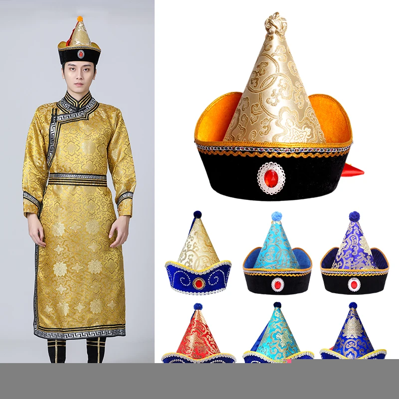 Mongolian Dance Hats Men Women Festival Stage Performance Cap Mongolia Traditional Headwear Royal Prince Cosplay Hats