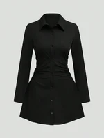 Autumn New Arrivals Plus Size Women's Casual Slimming Waist-Defining Long-Sleeved Shirt Dress For Everyday Wear and Office - Image 2