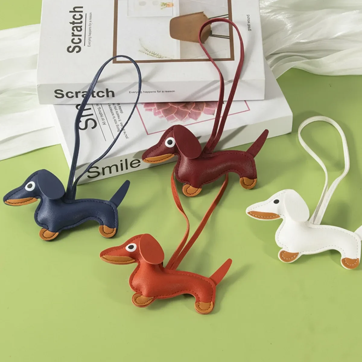 Dachshund Keychain Leather Charm - Detail Shot 1