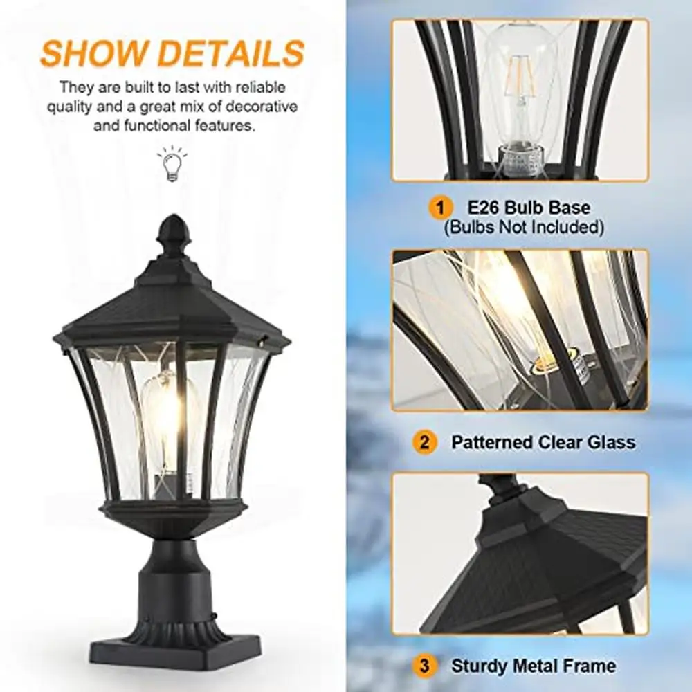 Outdoor Post Lantern 20" Exterior Coach Light Die Cast Aluminum Clear Glass Pier Mount Base Weather Resistant UL Listed Bulb