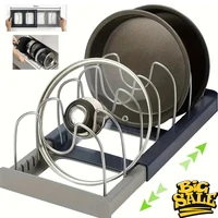 Expandable Stainless Kitchen Cabinet Organizers,with 6 Adjustable Shelves,Board Drying Cookware Shelf,Kitchen Organization Tools 1
