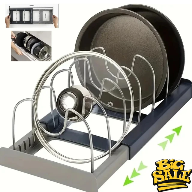 Expandable Stainless Kitchen Cabinet Organizers,with 6 Adjustable Shelves,Board Drying Cookware Shelf,Kitchen Organization Tools 1
