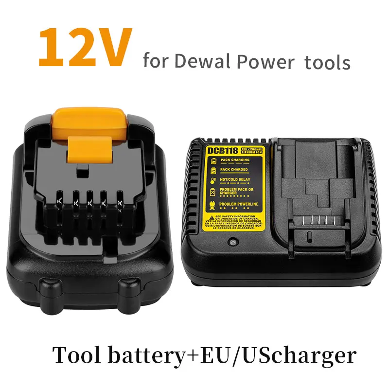 12V 3AH 2.5AH Battery Replacement for Dewalt DCB120 DCB127 DCB121 Power Tool Rechargeable Batteries +DCB118 EU/US Charger
