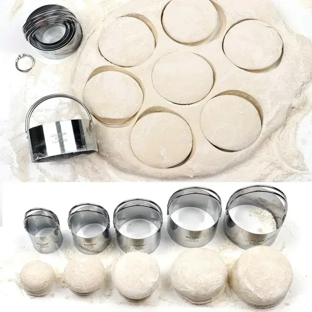 5 Pieces/set Biscuit Mold Set Round Stainless Steel Biscuit Tool Cookies Cutter with Handle, Professional Baking Dough Tools 5