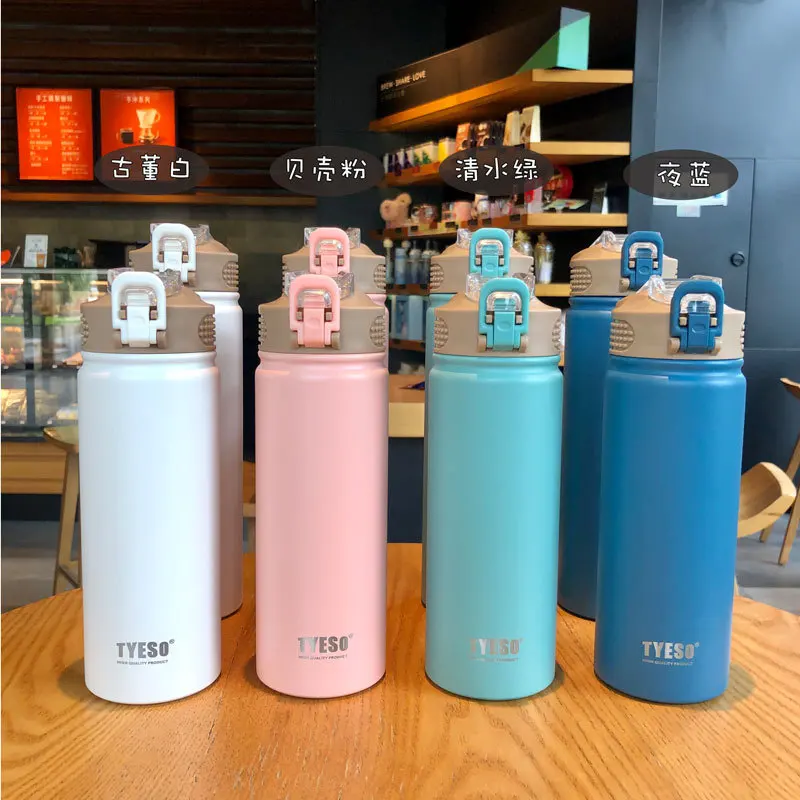 530/750ML Tyeso Stainless Steel Thermos Mug Portable Vacuum Flask Thermal Bottle Tumbler Thermo Cup With Straw Copo Termico