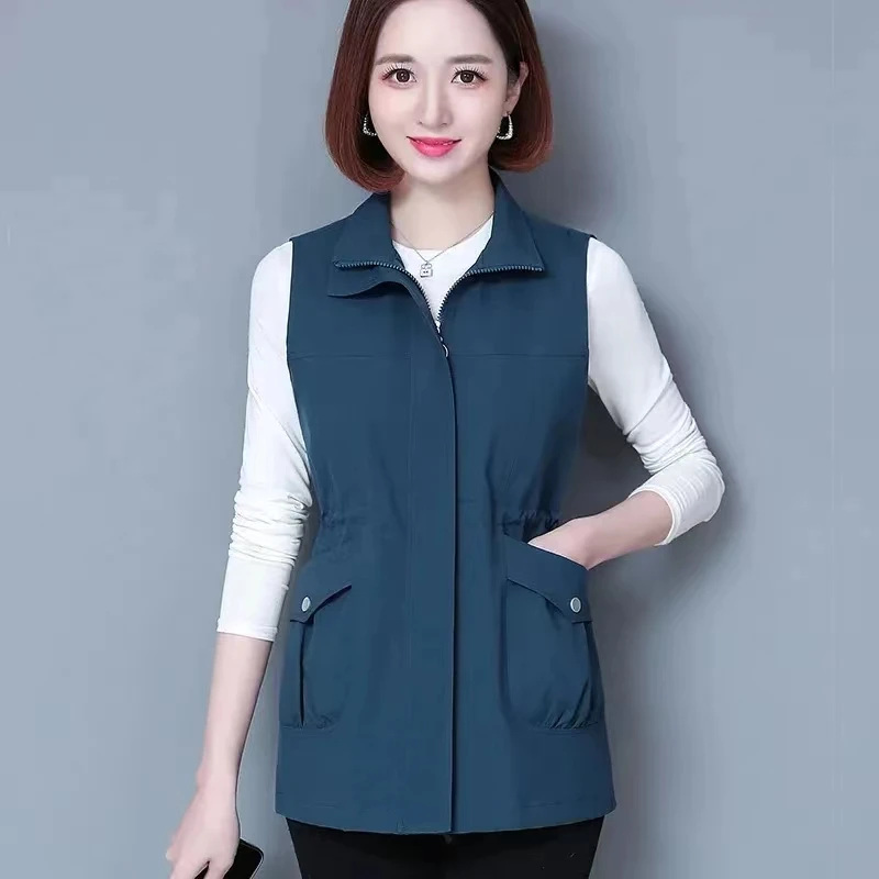 4XL Sleeveless Jacket Oversized Women Vest Slim Waistband Solid Color Top Korean Fashion Spring Autumn Jacket Vest
