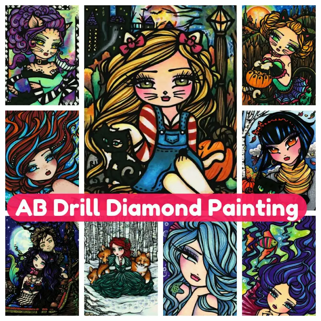 

Mosaic AB Diamond Painting DIY 5D Art Kit Long Hair Girl Handmade Rhinestones Embroidery Cross Stitch Full Drill Round Square