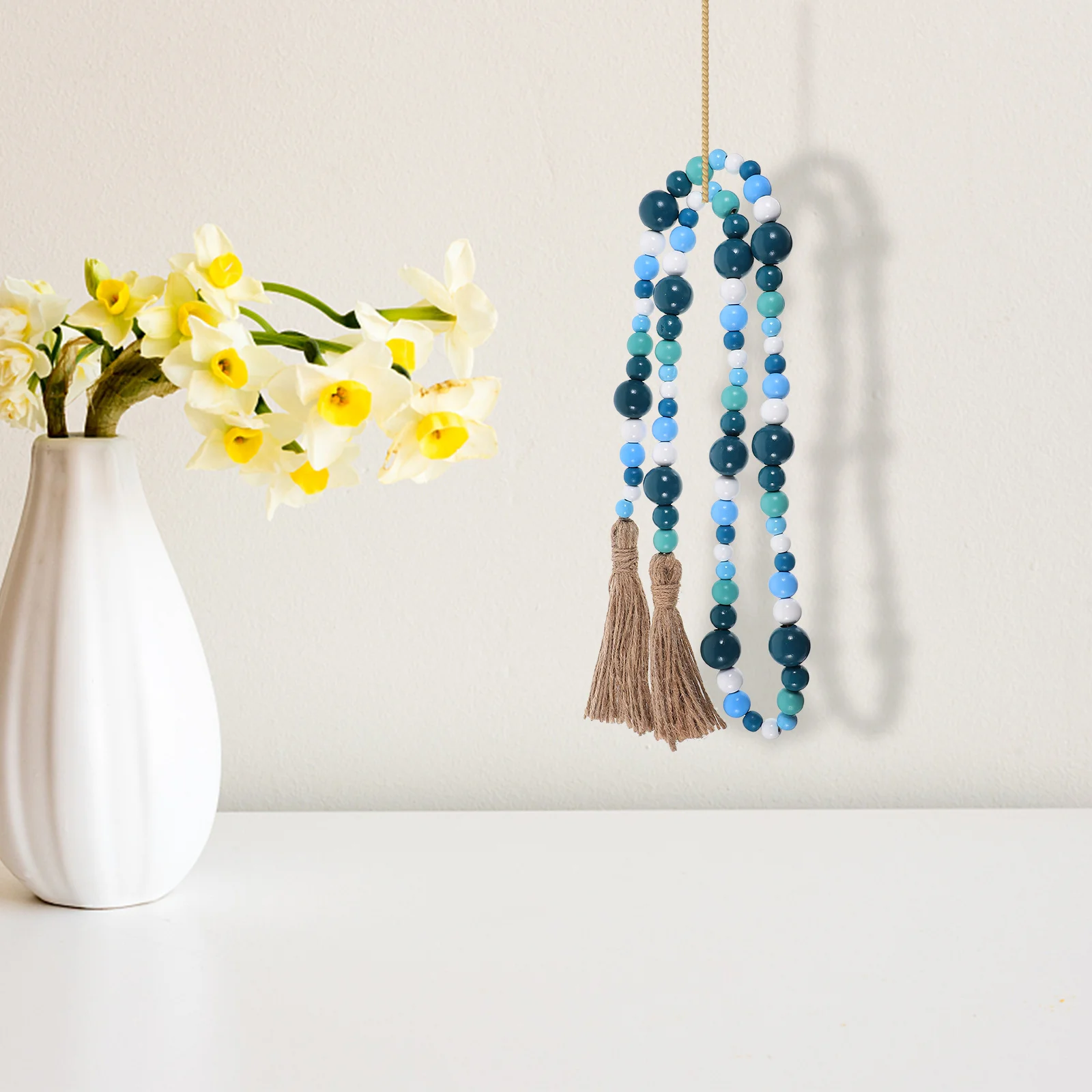 

Scene Decor Tassel Wood Bead Hanging Ornament Ocean Breeze Wood Beads Pendant Hemp Rope Tassel Hanging Pendant (Blue)