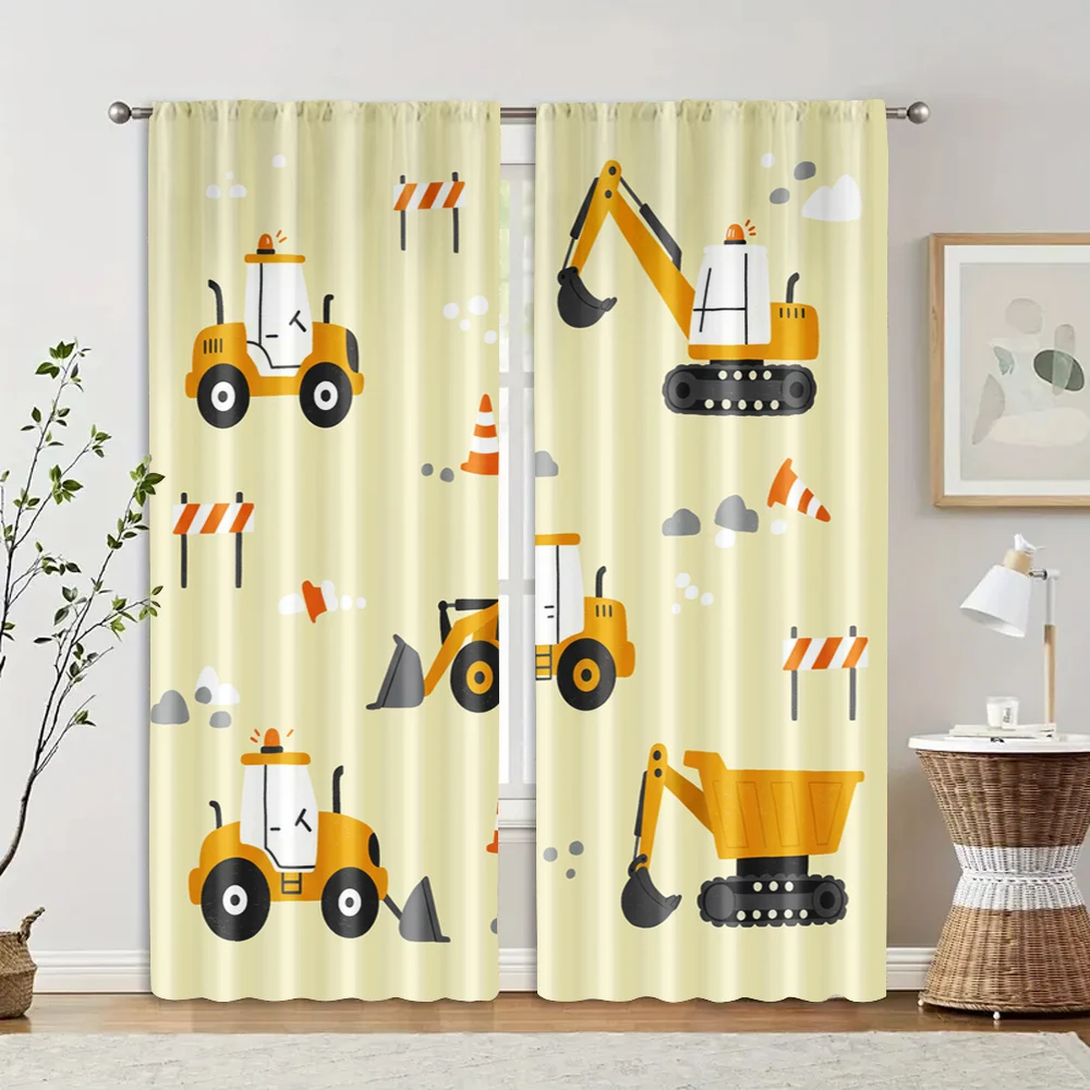 2pcs, Window Treatment Curtains Truck Tractor Machine Washable Fabric,Without Electricity Wall Decor for Indoor Celebrations, 2