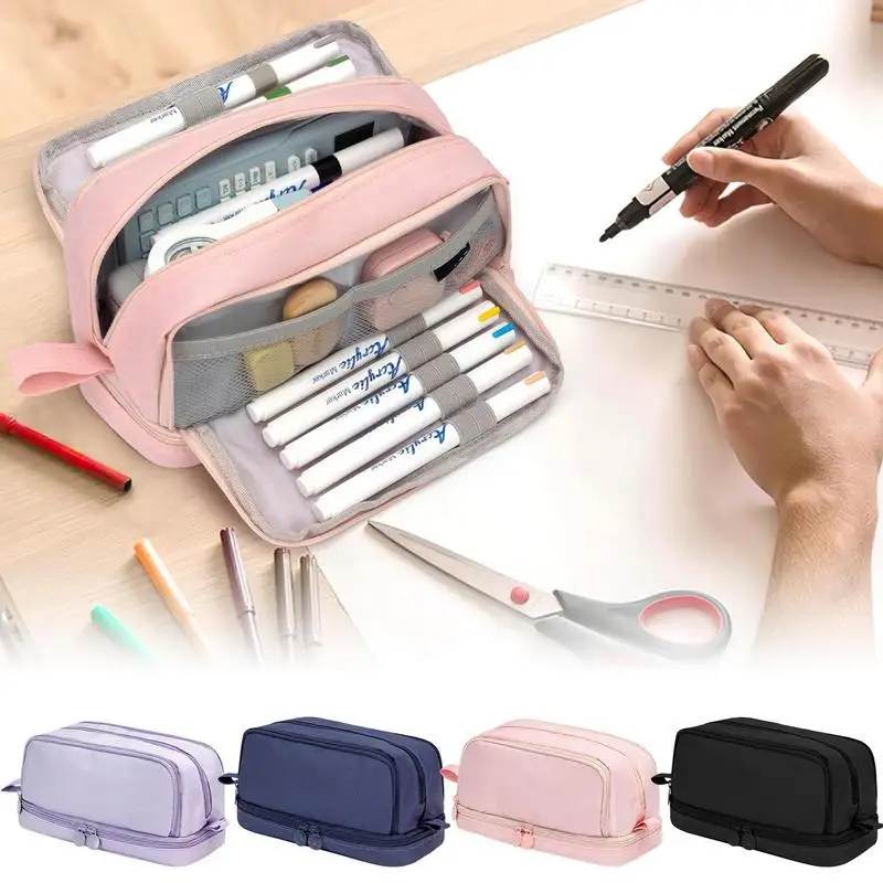 Pencil Pouch Canvas Portable Pencil Pouch Organizer With Zipper Aesthetic Pen Pouch Stationery Storage Bag For Pencils Pens