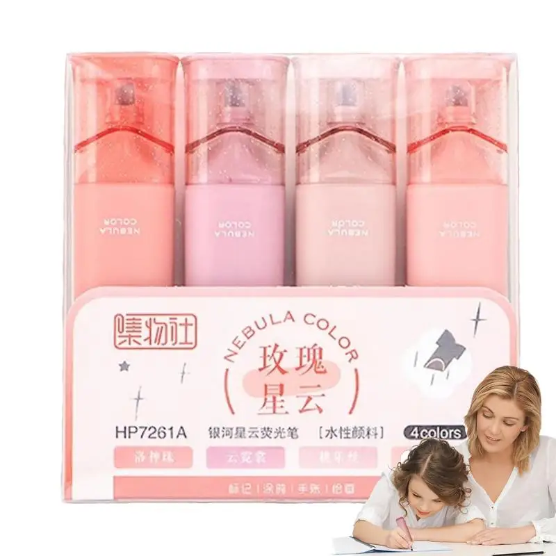 

Cute Highlighters Nebula Color Highlighters 4 Pcs Glitter Highlighter Pens Smudge-Proof Smooth Pens Color Marker Flash Pens