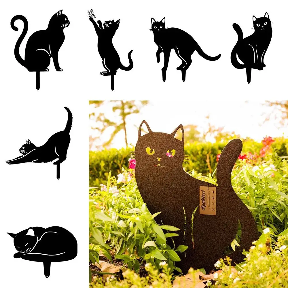 

Hot Iron Art Black Cat Metal Statues Ground Inserted Pile Outdoor Lawn Decoration Garden Ornaments