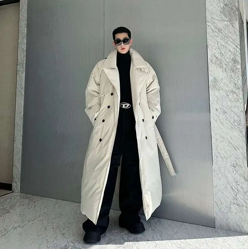 PFHQ Winter Oversize Silhouette Thickened Double Breasted Long Cotton Coat Solid Color Male Tops Solid Color Casual 21Z7505