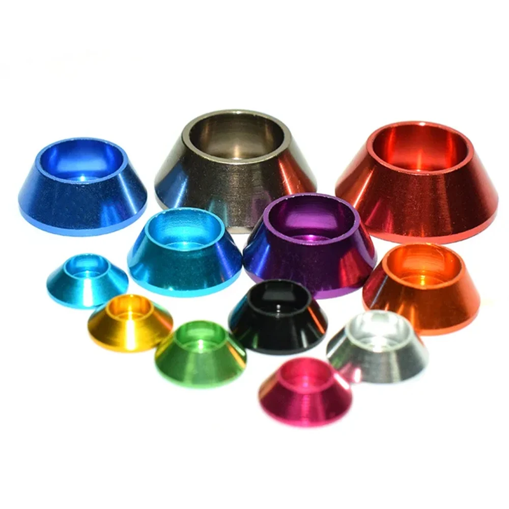 M2 M2.5 M3 M4 M5 M6 M8 Aluminum Washer Anodized Oxidation Cone Cup Head Washers 11 Color Optional For Screw Spacer Gasket 5-20Pcs