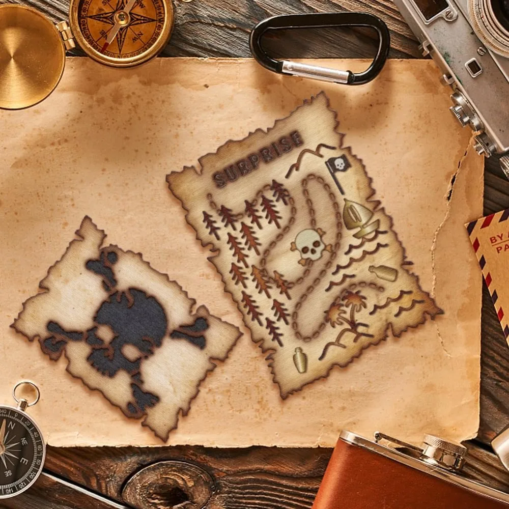 보물 지도 커팅 다이 금속 레트로 계층화 된 해골 해골 커팅 다이 템플릿 스크랩북 카드 용 종이 커팅 다이