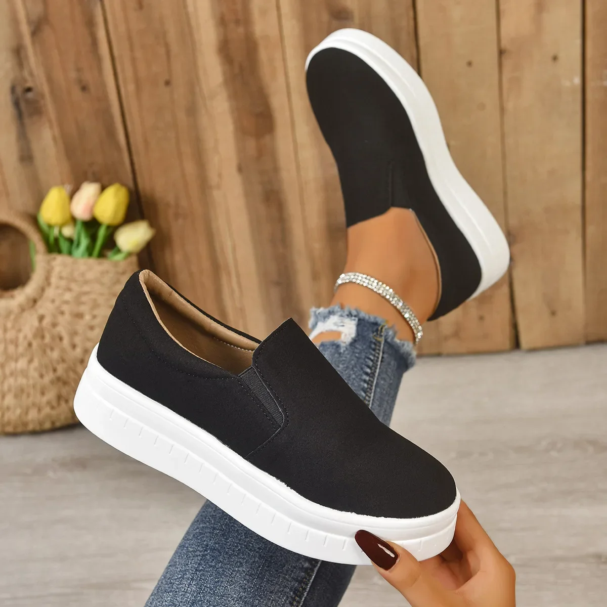 Shoes for Women Spring Leisure Sneakers New Women's Lazy Footwear Lightweight Thick Sole Platform Women Shoes2026