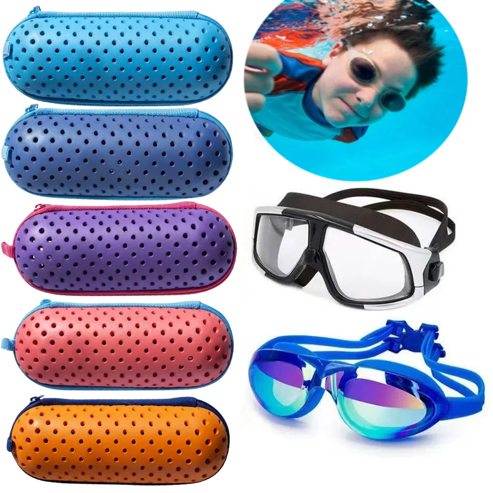 Estuche Para Gafas De Natación | Con Clip Y Orificios De Drenaje | Material EVA Transpirable | Protege De Golpes Y Rayones | Color Azul