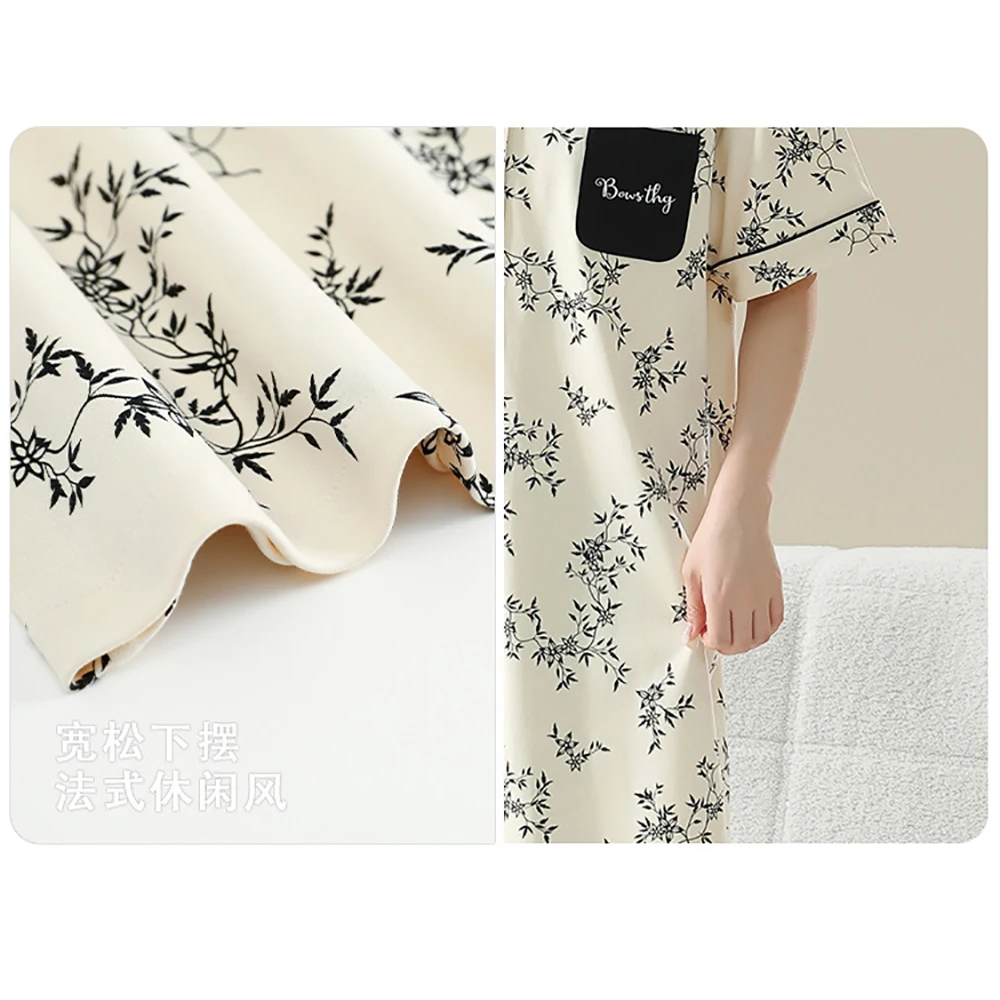 100% Cotton Anti Mite Antibacterial Sleepwear Women Summer Sexy Lace Short Sleeve New Dress Loose Casual Korean Style Nightgowns