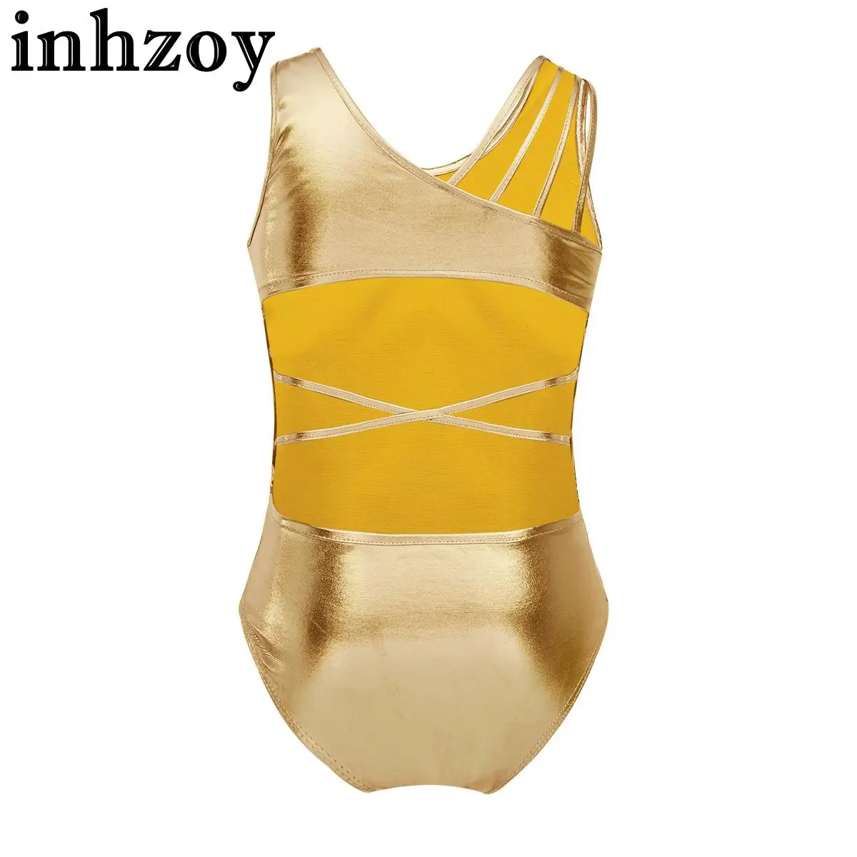 

Kids Girls Shiny Metallic Gymnastics Jumpsuit Sleeveless Cutout Back Ballet Dance Leotard Ballerina Dance Performance Costume