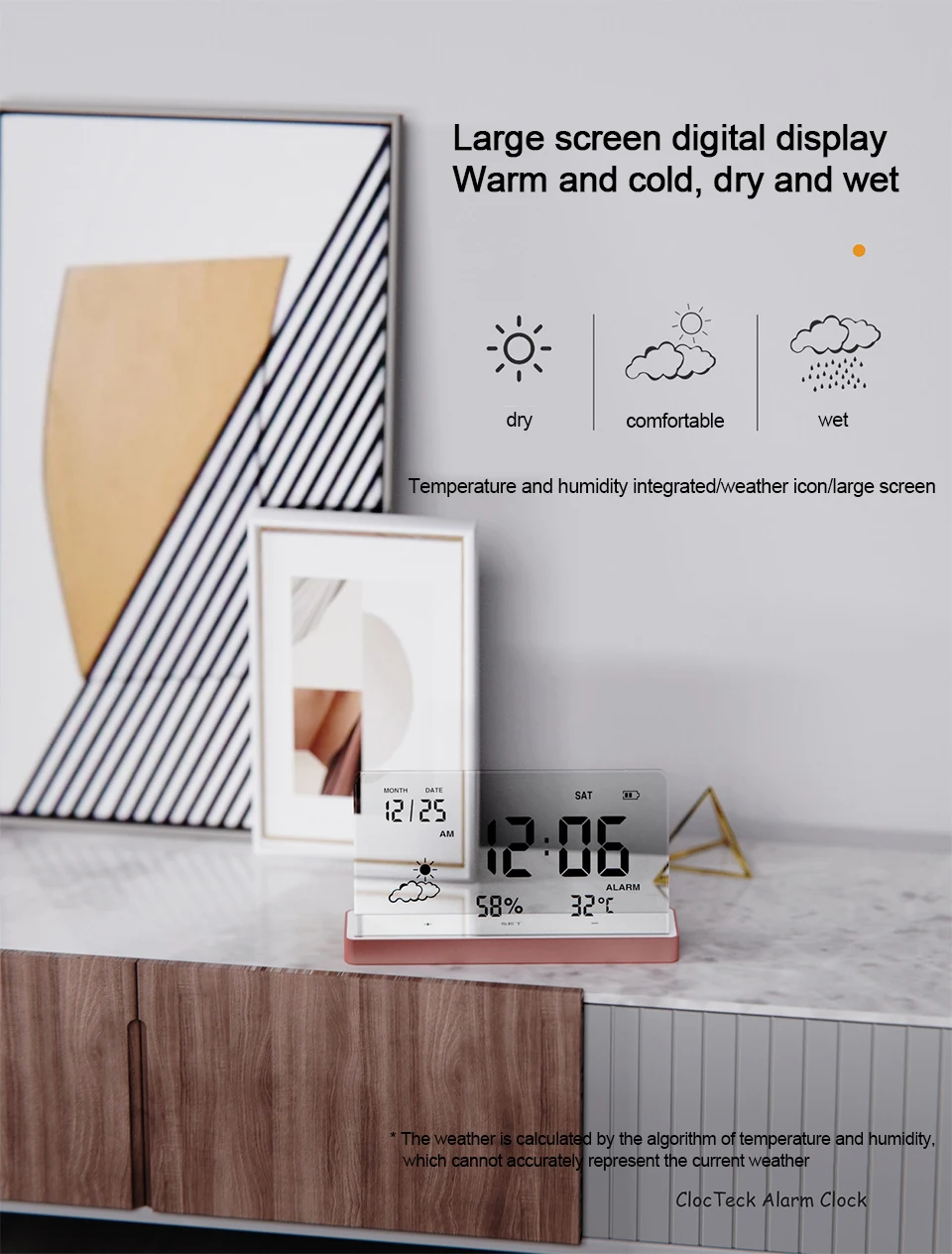 Description Picture 4 of itemCreative Transparent Digital Clock Temperature/Humidity/Date/Weather Display Electronic Table Alarm Clock Desktop Decor Ornament