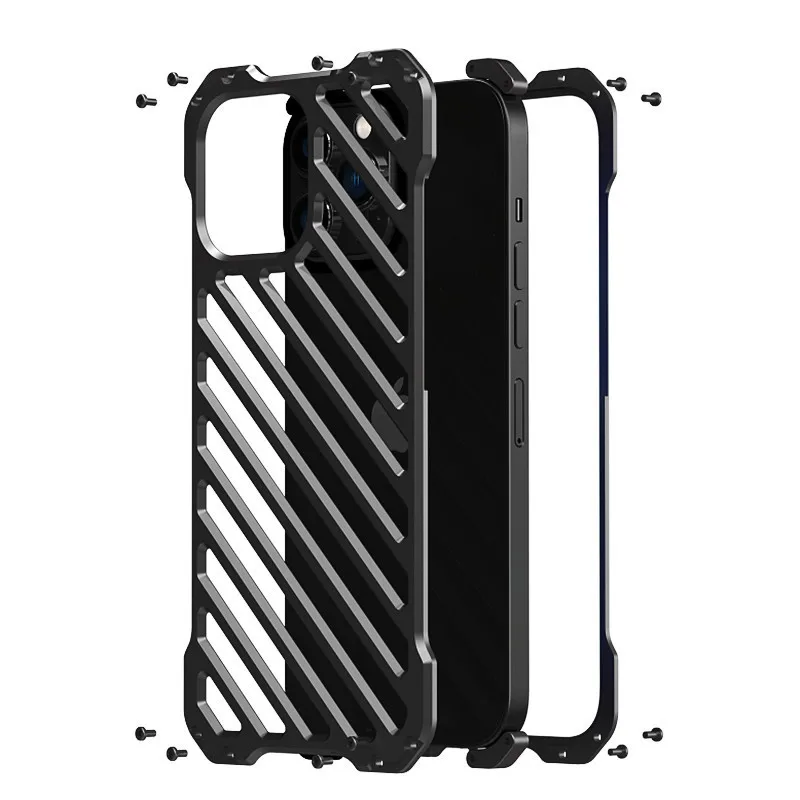

R-JUST Out Super Cool Design Shockproof Armor Aluminum Alloy Metal For Iphone 14 Plus13 12 Pro Max Men Back Cover Protector Case